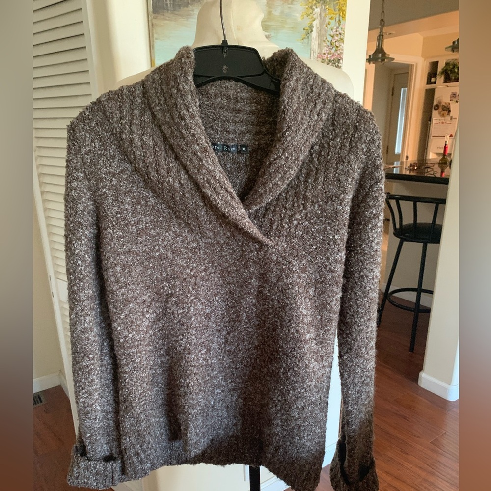 Carol Rose Textured Brown open Neck Sweater